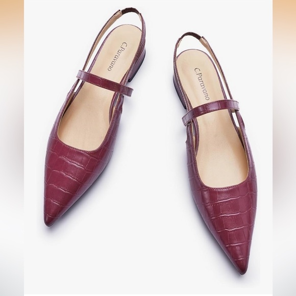 New C.Paravano Slingback Flats Pointed Toe, Ankle Strap, Leather Dress Shoes  11 - Picture 1 of 7